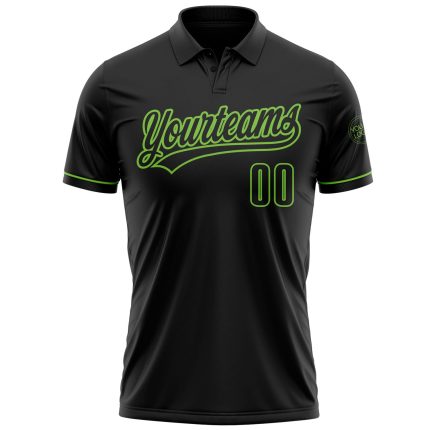 Personalized Black Neon Green Vapor Performance Golf Polo Shirt for Men Personalized Black Black-Neon Green Performance Vapor