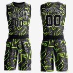 Custom Name and Number Basketball Jersey - Personalized Black and Neon Green Sublimation Round Neck Suit Personalized Black
