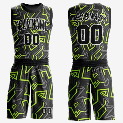 Custom Name and Number Basketball Jersey - Personalized Black and Neon Green Sublimation Round Neck Suit Personalized Black