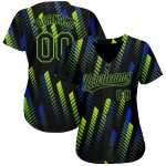 Personalized Neon Green-Royal Black 3D Baseball Jersey for Men Personalized Black Black Neon Green-Royal 3D Baseball Jersey
