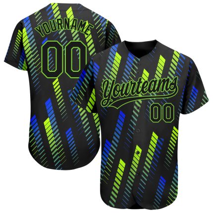 Personalized Neon Green-Royal Black 3D Baseball Jersey for Men Personalized Black Black Neon Green-Royal 3D Baseball Jersey