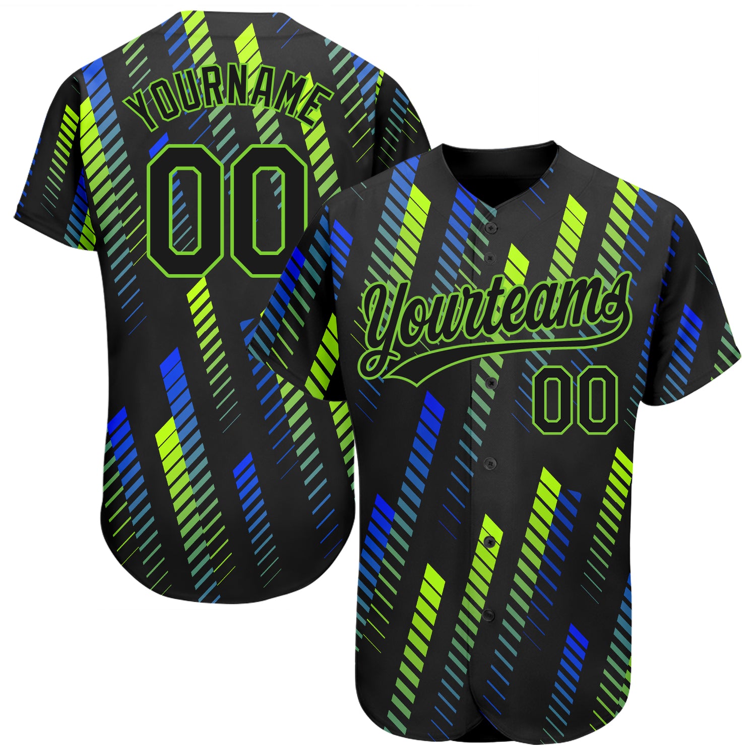 Custom Neon Green-Royal 3D Pattern Baseball Jersey - Personalized Authentic Team Jersey with Name and Number Personalized