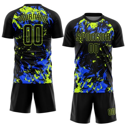 Personalized Neon Green-Royal Black Sublimation Soccer Jersey Uniform Personalized Black Black Neon Green-Royal Sublimation