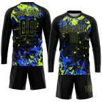Custom Neon Green-Royal Soccer Uniform Jersey with Personalized Name & Number - Black Sublimation Design Personalized Black
