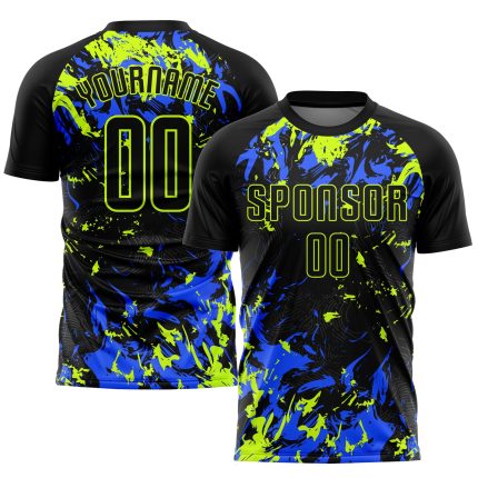Personalized Neon Green-Royal Black Sublimation Soccer Jersey Uniform Personalized Black Black Neon Green-Royal Sublimation