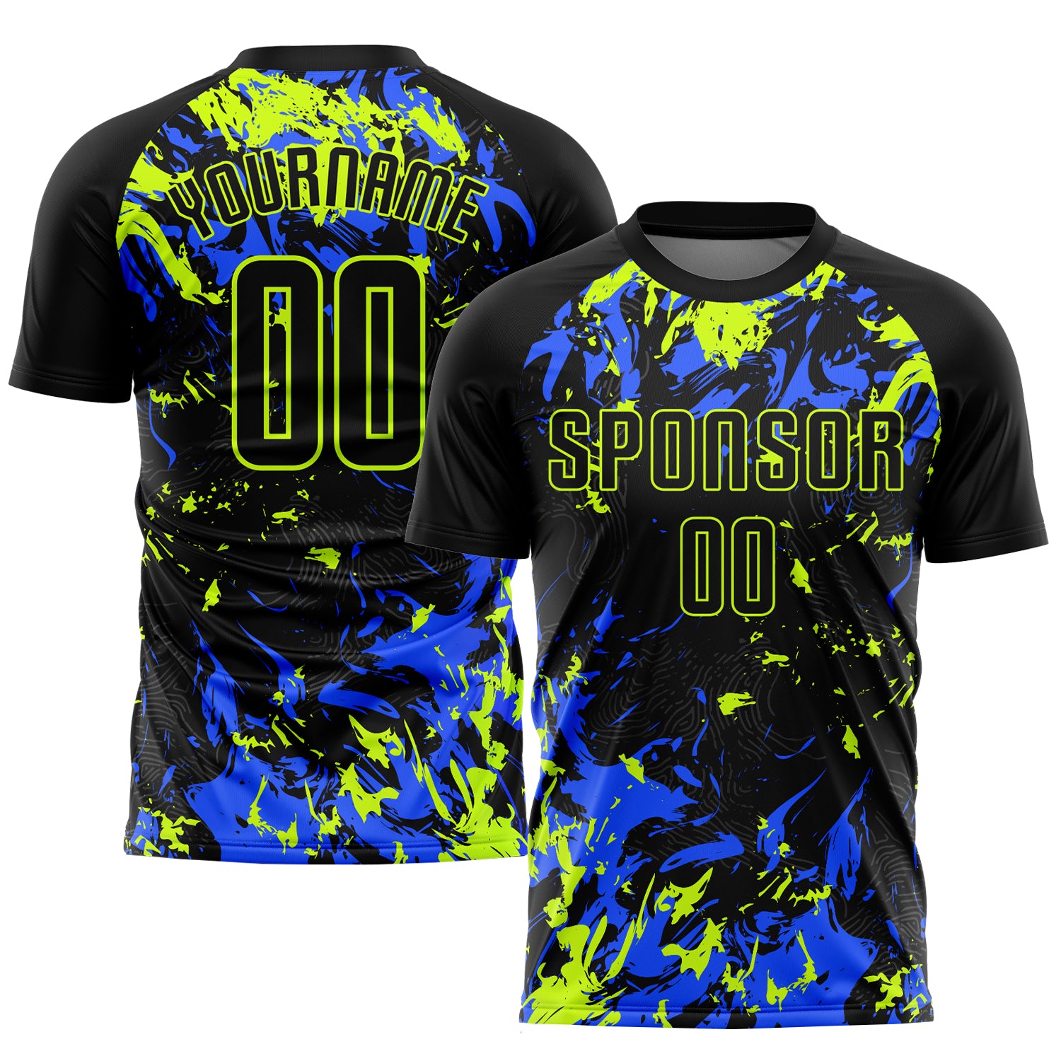 Personalized Neon Green-Royal Black Sublimation Soccer Jersey Uniform Personalized Black Black Neon Green-Royal Sublimation