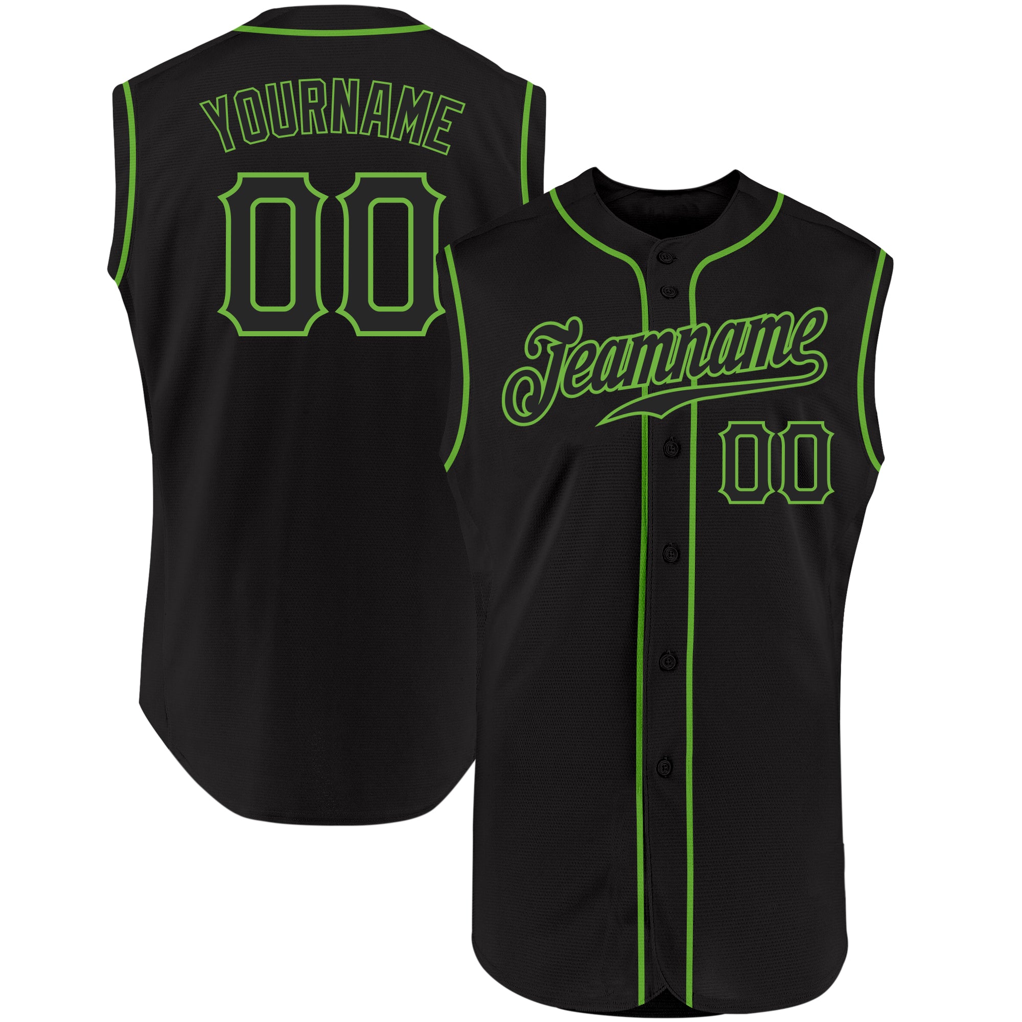 Personalized Black Neon Green Sleeveless Baseball Jersey for Men and Women Personalized Black Black-Neon Green Sleeveless