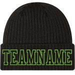 Personalized Cuffed Knit Hat in Black with Neon Green Stitching - Custom Beanie Personalized Black Black-Neon Green Stitched