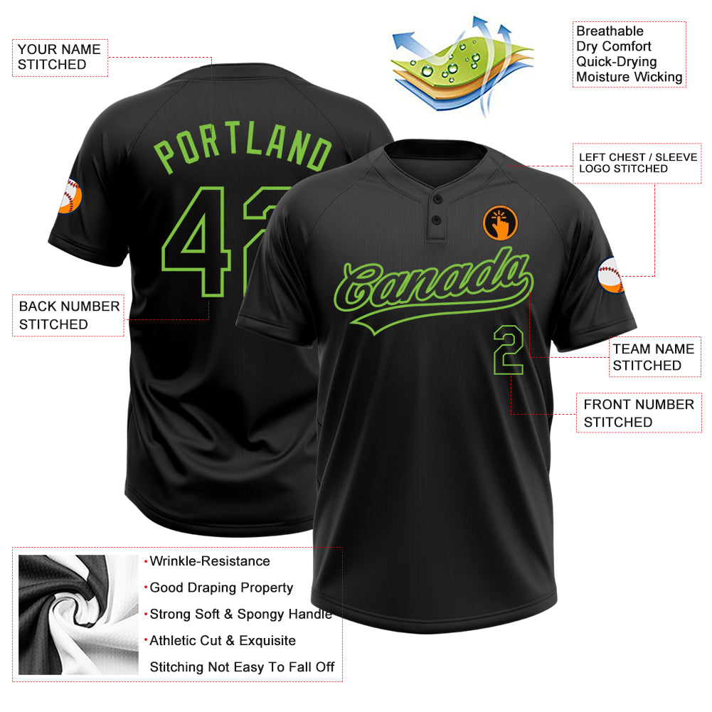 Personalized Black Black-Neon Green Two-Button Unisex Softball Jersey Personalized Black Neon Green Unisex Softball Jersey - Two-Button Design for Comfort and Style Personalized Black Black-Neon - Image 4