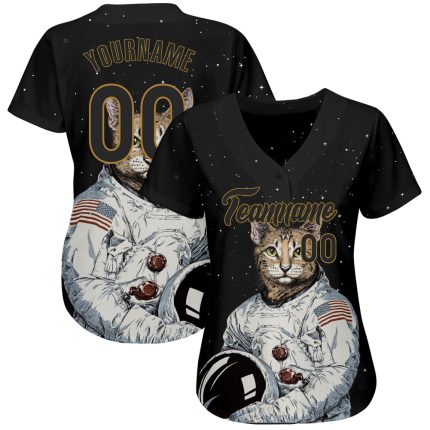 Personalized Black Gold 3D Astronaut Baseball Jersey for Men & Women Personalized Black Black-Old Gold 3D Astronaut Baseball