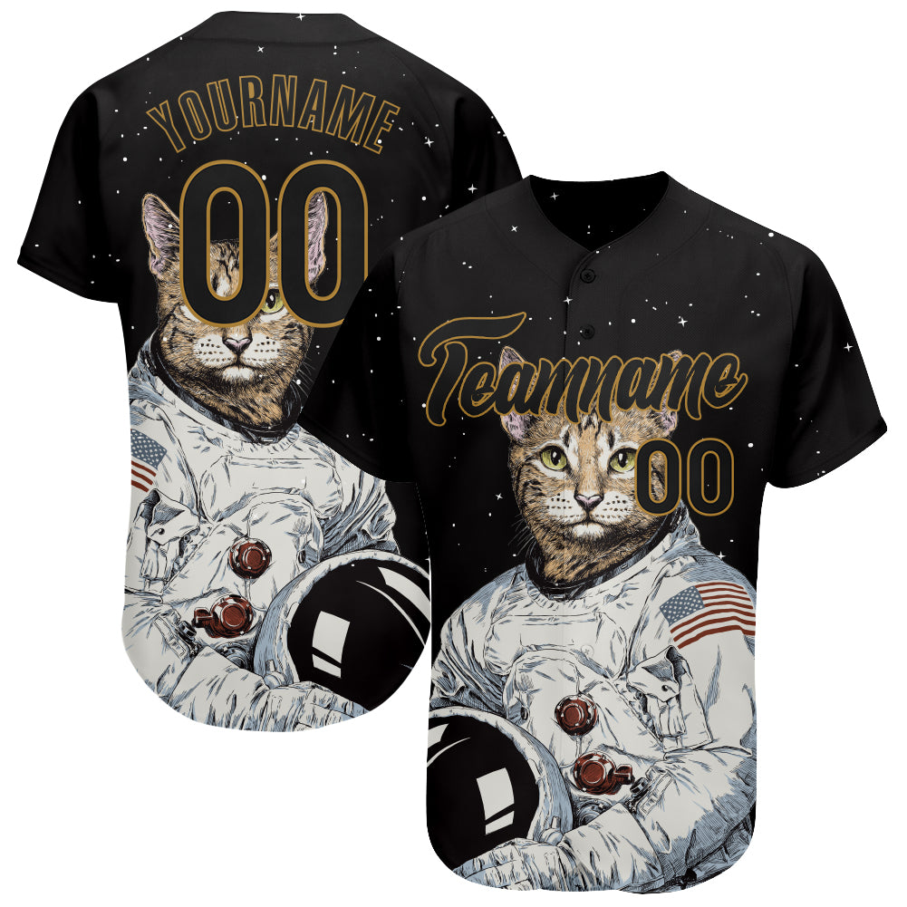Personalized Black Gold 3D Astronaut Baseball Jersey for Men & Women Personalized Black Black-Old Gold 3D Astronaut Baseball