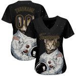 Personalized Astronaut Baseball Jersey with Custom Name & Number, Black-Old Gold 3D Pattern Design Personalized Black Black-Old
