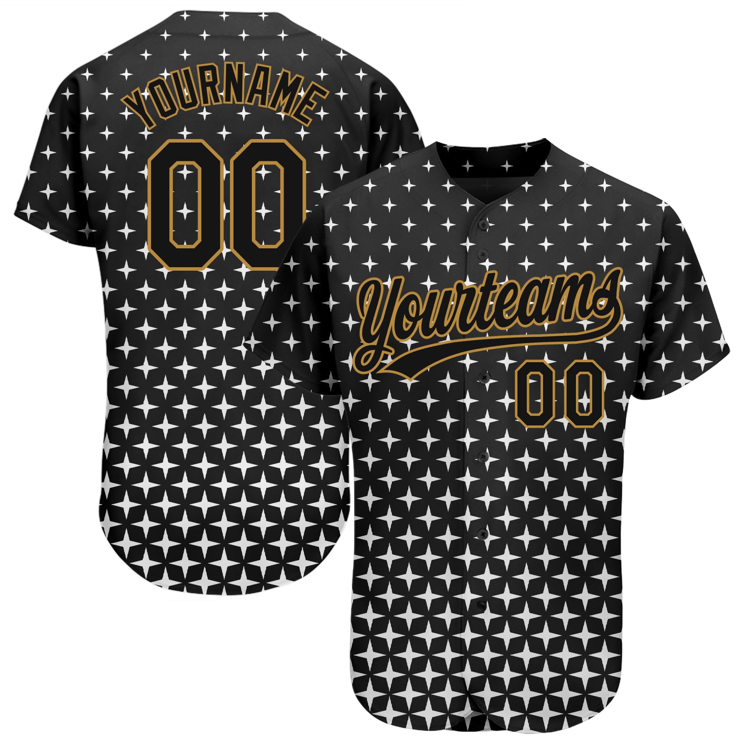 Personalized Authentic Baseball Jersey with Custom Name and Number, 3D Black and Old Gold Pattern Design Personalized Black