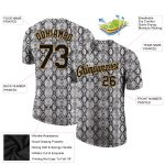 Custom Name and Number Snakeskin Performance T-Shirt - Personalized Black and Old Gold 3D Pattern Design Personalized Black
