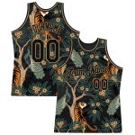 Custom Name and Number Basketball Jersey - 3D Black and Gold Tiger & Peacock Design, Personalized Authentic Team Apparel