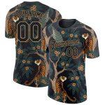 Personalized 3D Tiger and Peacock Performance T-Shirt in Black and Gold Personalized Black Black-Old Gold 3D Tiger And Peacock