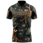 Personalized 3D Tiger Peacock Golf Polo Shirt - Black Old Gold Vapor Performance Design Personalized Black Black-Old Gold