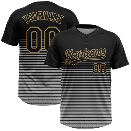 Personalized 3D Black and Old Gold Softball Jersey - Unisex Two-Button Style Personalized Black Black-Old Gold 3D Two-Button