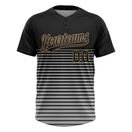 Personalized 3D Black and Old Gold Softball Jersey - Unisex Two-Button Style Personalized Black Black-Old Gold 3D Two-Button