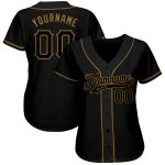 Personalized Black Authentic Baseball Jersey with Old Gold Accents Personalized Black Black-Old Gold Authentic Baseball Jersey