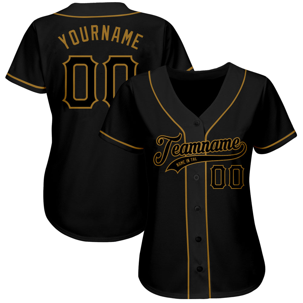 Personalized Black Black-Old Gold Authentic Baseball Jersey Personalized Black Authentic Baseball Jersey with Old Gold Accents Personalized Black Black-Old Gold Authentic Baseball Jersey - Image 2
