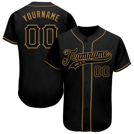 Personalized Black Authentic Baseball Jersey with Old Gold Accents Personalized Black Black-Old Gold Authentic Baseball Jersey