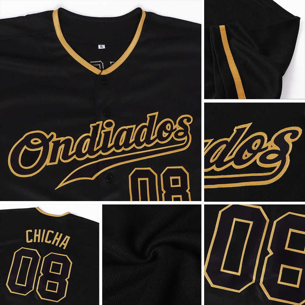 Personalized Black Black-Old Gold Authentic Baseball Jersey Team Custom Name and Number 6072 Custom Authentic Baseball Jersey with Personalized Name & Number in Black and Old Gold - Team 6072 Personalized Black Black-Old - Image 7
