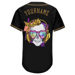 Personalized Black Skull Baseball Jersey - Authentic Gold Accent Fashion Jersey Personalized Black Black-Old Gold Authentic