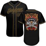 Personalized Authentic Skull Fashion Baseball Jersey - Custom Name & Number - Black and Old Gold Personalized Black Black-Old