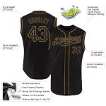 Custom Name and Number Personalized Black Gold Sleeveless Baseball Jersey - Authentic Team Apparel Personalized Black Black-Old