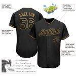 Custom Name and Number Personalized Softball Jersey in Black and Old Gold - Authentic Team Apparel Personalized Black Black-Old