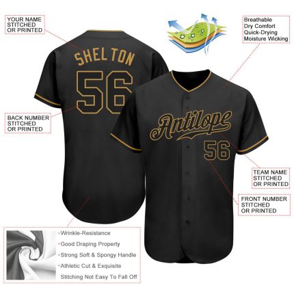 Custom Name and Number Personalized Softball Jersey in Black and Old Gold - Authentic Team Apparel Personalized Black Black-Old