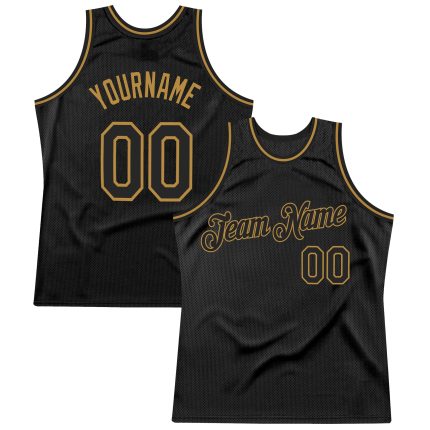 Custom Black and Old Gold Basketball Jersey with Personalized Name and Number - Authentic Throwback Design Personalized Black