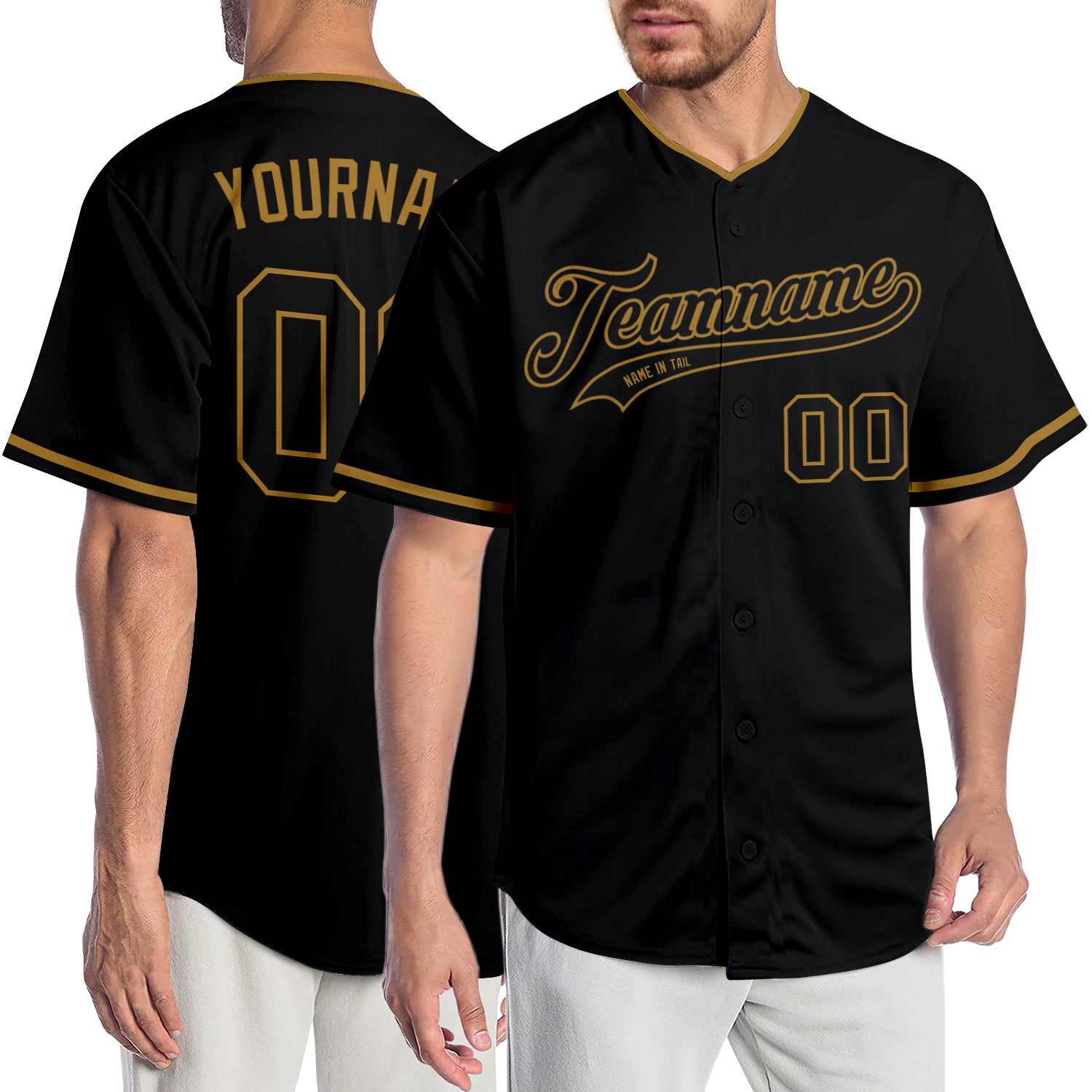 Personalized Black and Old Gold Baseball Jersey - Customizable Team Apparel Personalized Black Black-Old Gold Baseball Jersey