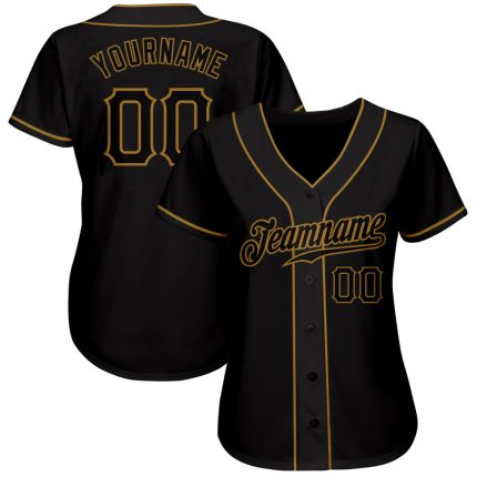 Personalized Black and Old Gold Baseball Jersey for Men, Size 5 Personalized Black Black-Old Gold Baseball Jersey 5