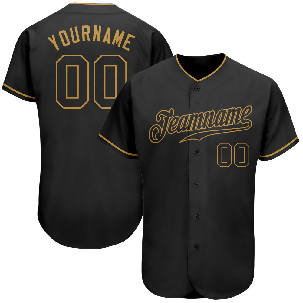 Personalized Black and Old Gold Baseball Jersey for Men and Women Personalized Black Black-Old Gold Baseball Jersey