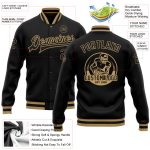 Personalized Varsity Letterman Jacket Black & Old Gold Full-Snap Bomber 2 Personalized Black Black-Old Gold Bomber Full-Snap