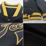 Personalized Varsity Letterman Jacket Black & Old Gold Full-Snap Bomber 2 Personalized Black Black-Old Gold Bomber Full-Snap