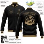 Personalized Black Old Gold Varsity Letterman Bomber Jacket Full-Snap 3 Personalized Black Black-Old Gold Bomber Full-Snap