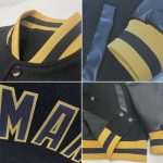 Personalized Black Old Gold Varsity Letterman Bomber Jacket Full-Snap 3 Personalized Black Black-Old Gold Bomber Full-Snap