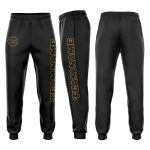 Personalized Black and Old Gold Fleece Jogger Sweatpants for Men and Women Personalized Black Black-Old Gold Fleece Jogger