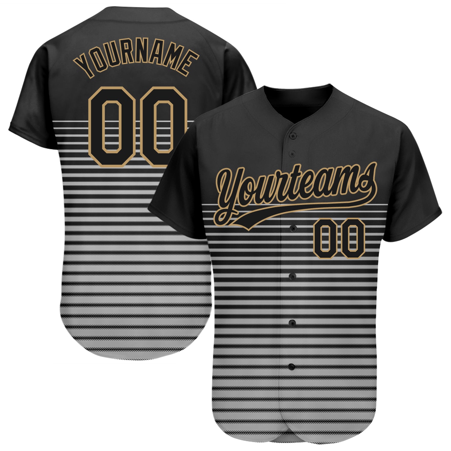 Personalized Black Gold Gray 3D Baseball Jersey - Custom Sports Apparel Personalized Black Black Old Gold-Gray 3D Baseball