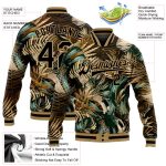 Personalized 3D Hawaii Palm Trees Black-Old Gold Varsity Letterman Bomber Jacket Personalized Black Black-Old Gold Hawaii