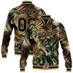 Personalized 3D Hawaii Palm Trees Black-Old Gold Varsity Letterman Bomber Jacket Personalized Black Black-Old Gold Hawaii