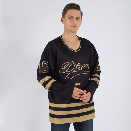 Personalized Black and Gold Hockey Jersey - Customizable Team Apparel Personalized Black Black-Old Gold Hockey Jersey