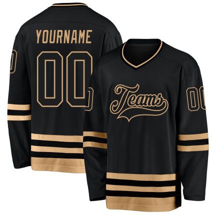 Custom black and old gold hockey jersey