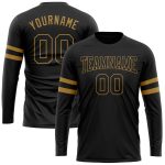 Personalized Black Long Sleeve Performance T-Shirt - Black-Old Gold Design Personalized Black Black-Old Gold Long Sleeve