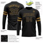 Personalized Black Long Sleeve Performance T-Shirt - Black-Old Gold Design Personalized Black Black-Old Gold Long Sleeve