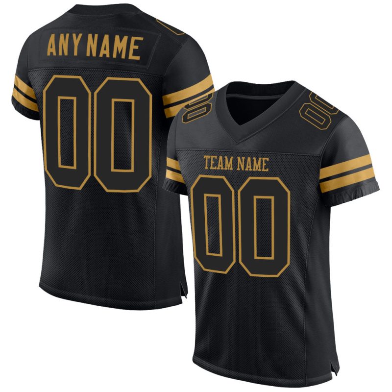 Custom Black Authentic Football Jersey with Gold Accents - Personalized Name and Number Personalized Black Black-Old Gold