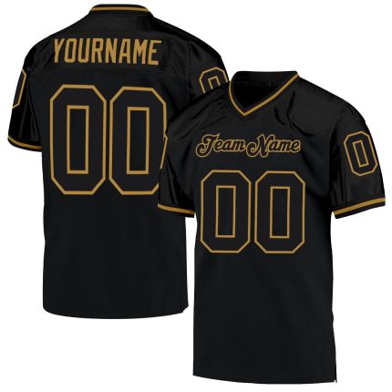 Custom Authentic Throwback Football Jersey - Personalized Black/Old Gold Mesh with Team Name & Number Personalized Black